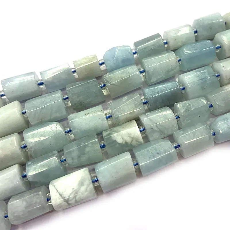 

Natural Blue Aquamarines Stone Beads Column Barrel Spacer DIY Loose Beads For Jewelry Making Beads Accessories Women Necklace