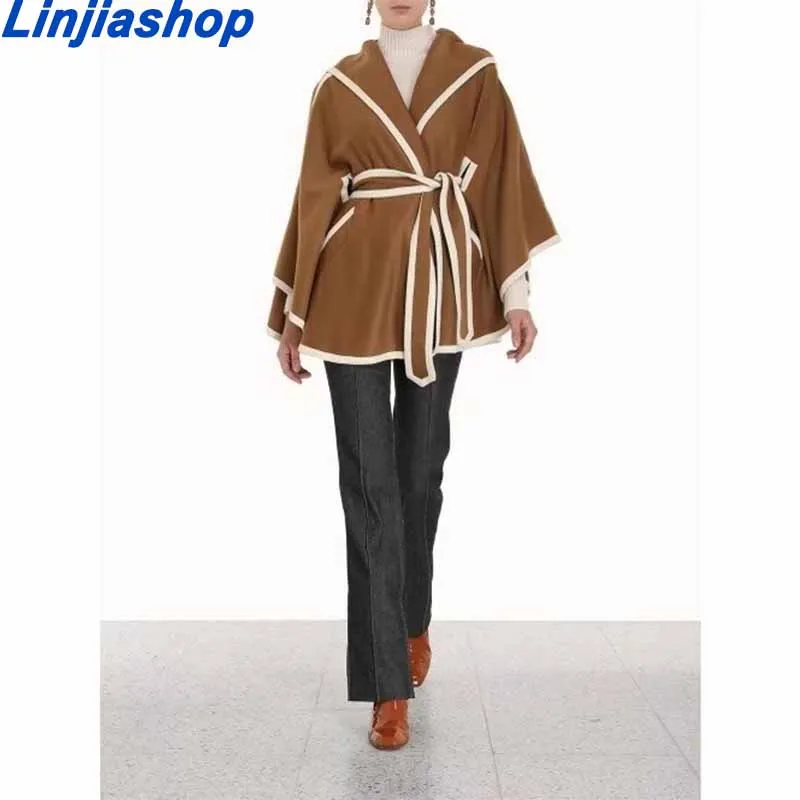 

Luxury Designer Brand Clothing Women's Autumn Cape Shawl Coat Winter Female Blends Hoodie Jacket Vintage Overcoat