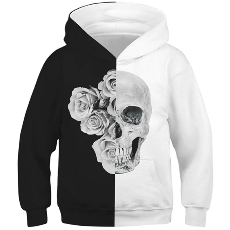 Детские толстовки с капюшоном 3D-принтом черепа цветов бабочки скелета для
