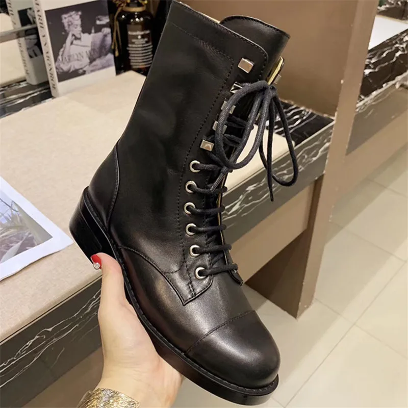 2020 Брендовые женские ботинки женская обувь на шнуровке зимние мотоциклетные