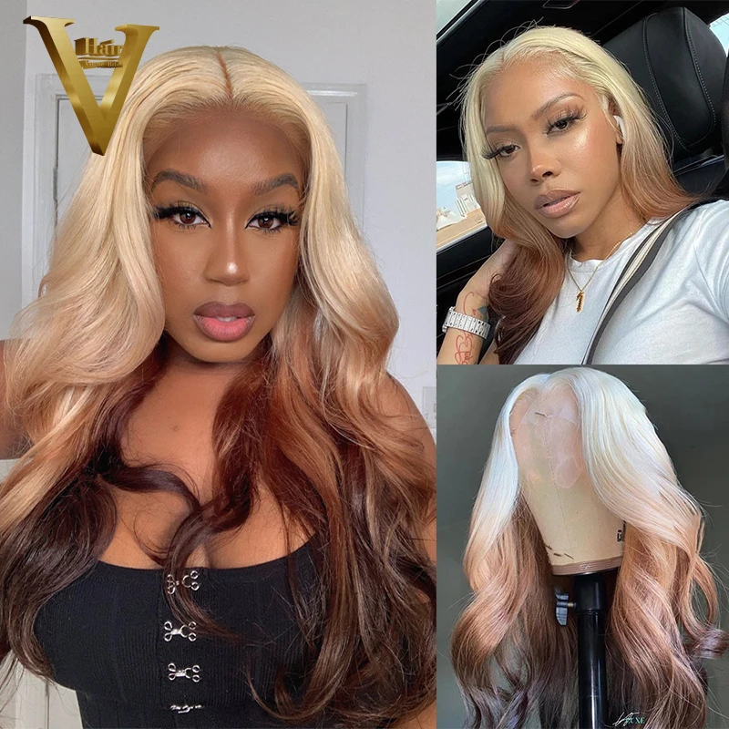 

Ombre Brown Body Wave Wig Blonde Colored Human Hair Wigs For Women Pre Plucked Remy Brazilian Straight Lace Front Wig Human Hair