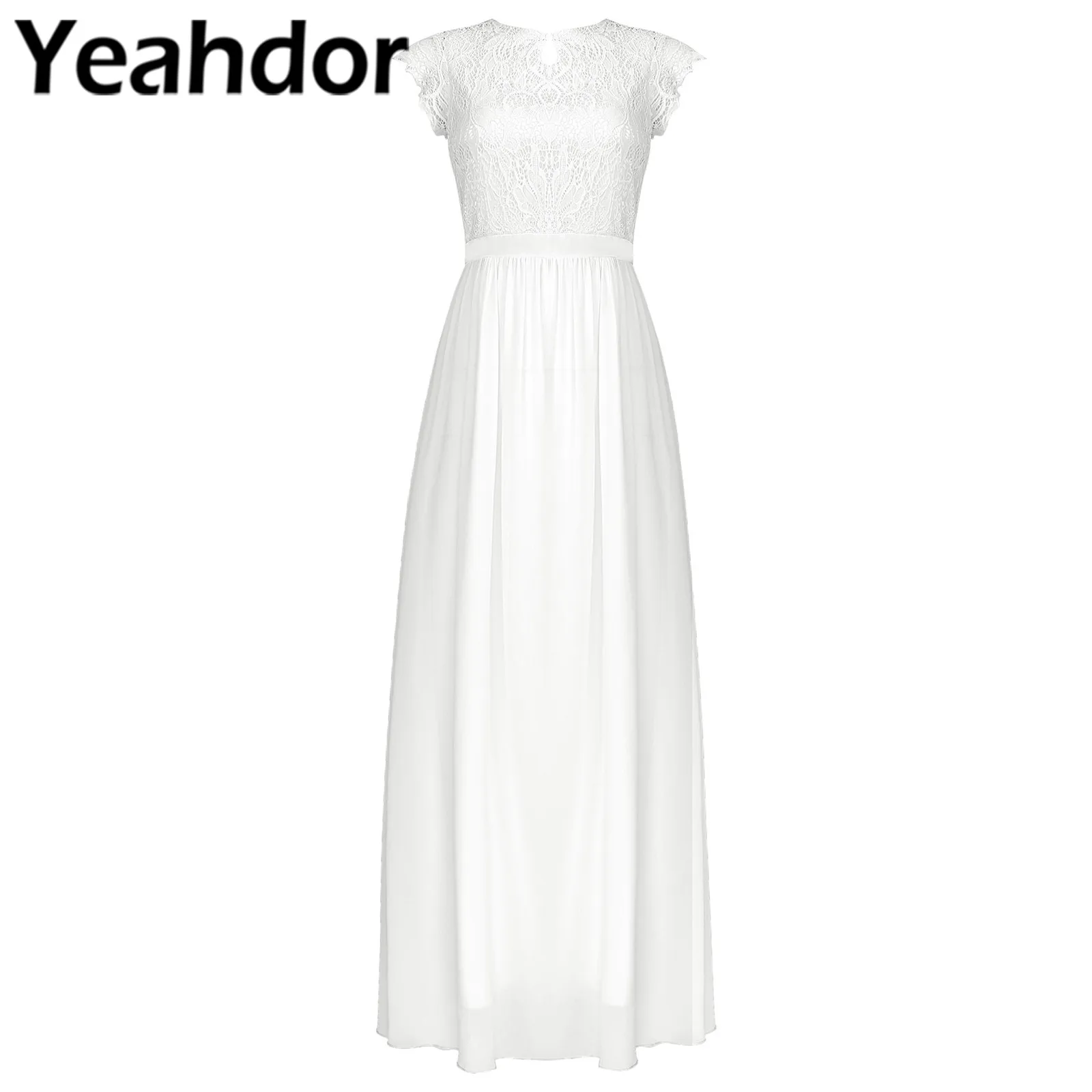 

White Lace Bridesmaid Dress Women Chiffon Formal Party Pageant Wedding Dresses Special Occasion Elegant Women's Long Dress