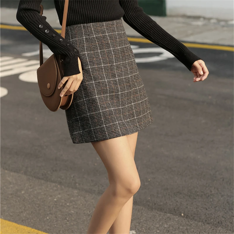 Женская клетчатая трапециевидная юбка модная шикарная Повседневная мини-юбка на