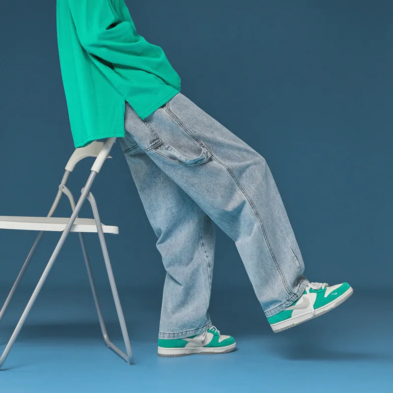 White Blue Black Jeans Men's Fashion Casual Baggy Wide-leg Jeans Men Streetwear Loose Hip-hop Straight Denim Trousers Mens M-2XL