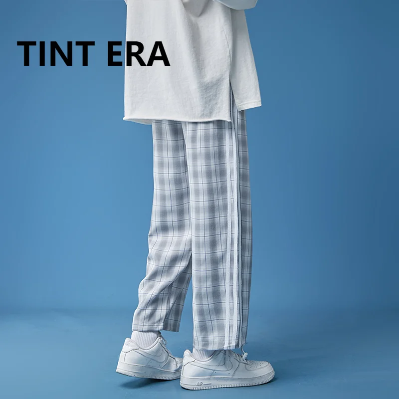 

TINT ERA New Casual Pants Women's Summer Thin Wide-leg Plaid Pants Ins Trendy Straight Loose And Thin Nine-point Pants