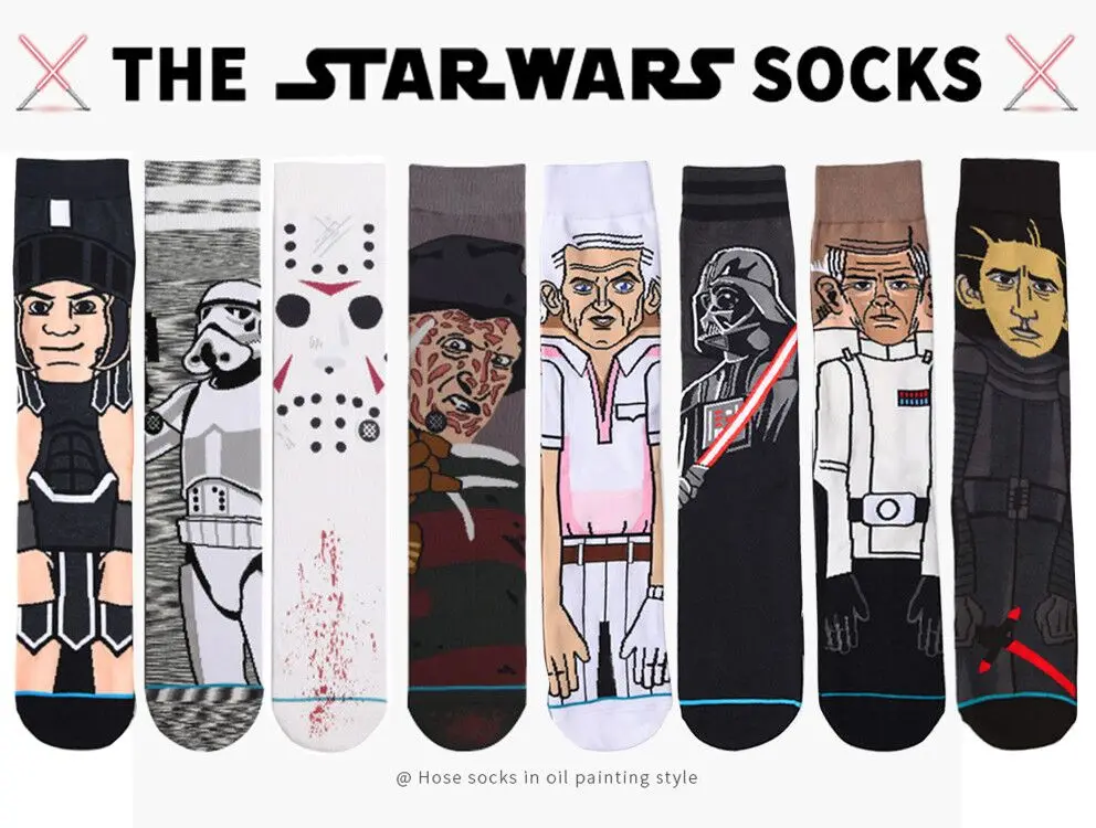 60 пар,, Звездные войны, осень и зима, Новые забавные мужские носки с героями мультфильмов, высокое качество, новые носки
