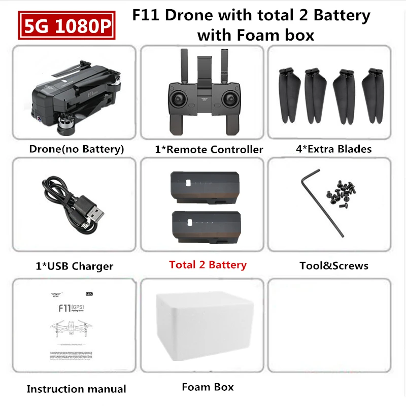 1080P 2B Foam Box SJRC F11 PRO Дрон с GPS 2K Квадрокоптер с камерой бесщеточный Квадрокоптер 28 минут летающее время складной Дрон VS SG906 B4W - Цвет: 1080P 2B Foam Box