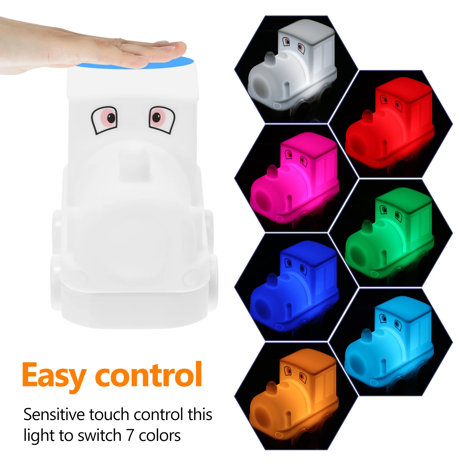 

Детский ночник с милым поездом, силиконовый перезаряжаемый Ночной светильник с дистанционным управлением, меняющий цвет, 7 цветов светильн...