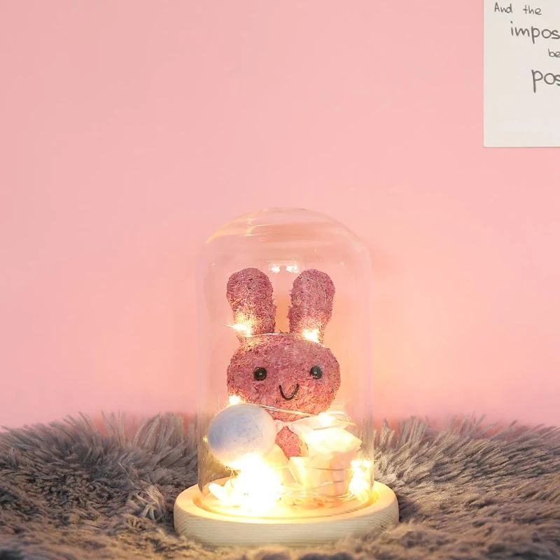 

Cute Seaweed Bunny in Glass Dome with LED Light Valentine's Day Gift Decoration 57BB