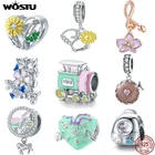 WOSTU, новинка, серебро 925 пробы, Happy Gargen, вечерние шармы с цветами из бисера, подходит для шарма, браслет для женщин, модные ювелирные изделия, подарок