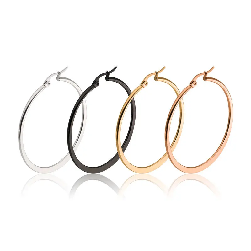 

BAECYT 1Pair 316L Stainless Steel Women Hoop Earrings Girls Fashion Earrings Gold/Silver Color Round Simple 2021 Hot Sale