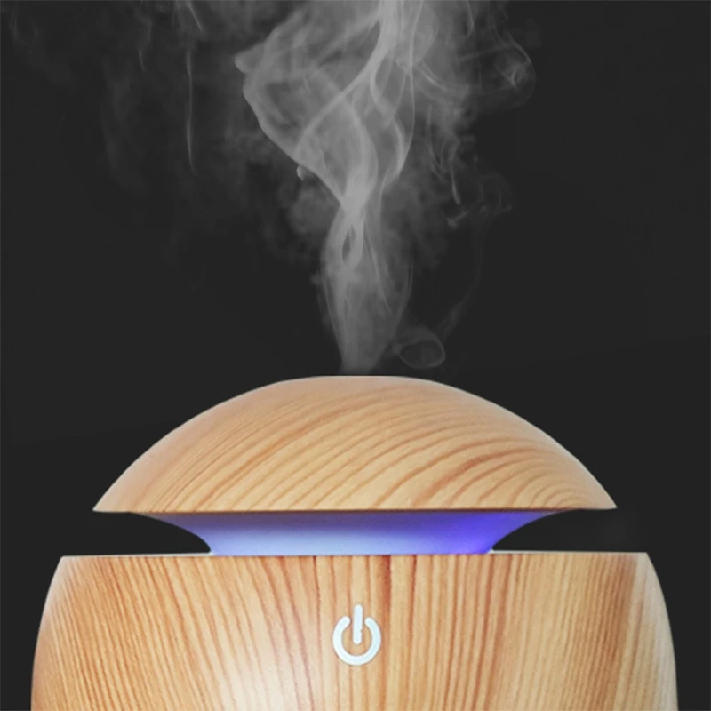 

Top Sale Electric Air Humidifier Essential Aroma Oil Diffuser Ultrasonic Wood Grain Humidifier USB Mini Mist Maker LED Light