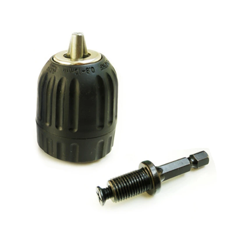 

0.8-10mm Keyless Drill Bit Chuck Adapter with 1/4" Hex Shank for Impact Driver Hand Tool Parts Black