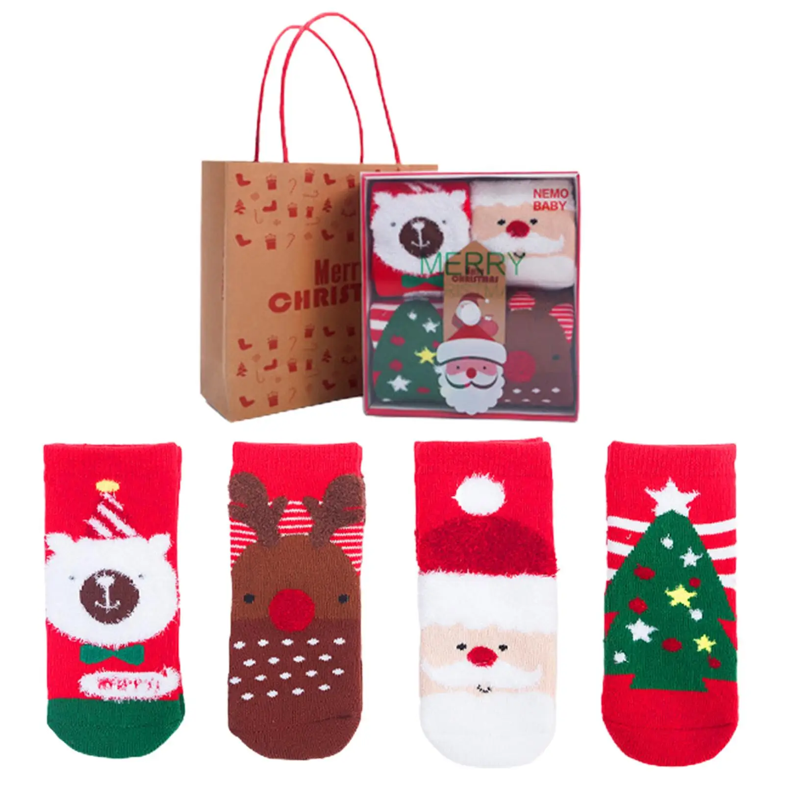 

4 Pairs Christmas Autumn Winter Combed Cotton Thickened Boys Girls Baby Socks