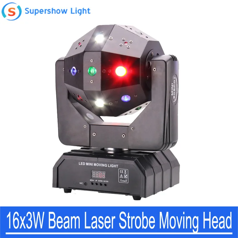 3in1 лазерный луч мерцающий светильник 16x3W СИД Moving головной Футбол DMX512 диджей бар