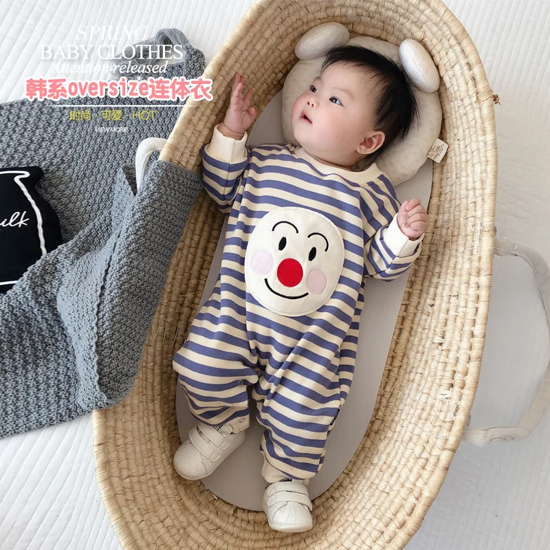 

Anpanman Blue Striped Baby Jumpsuit for Boys 6 Month Old Baby's Super Cute Spring Pajamas for Babies