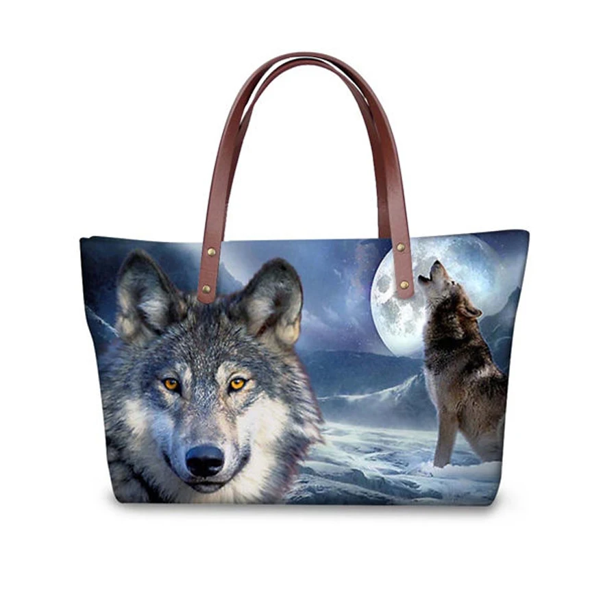 

Women Handbags Fashion Shoulder Bags 3D Wolf Printing Ladies Hand Bags Female Top-handle Bags Large Beach Tote Bags