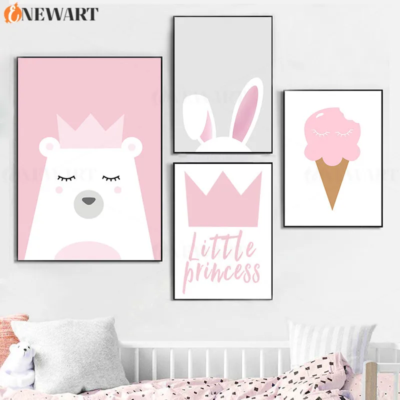 Маленькая принцесса холст постер печатает розовый художественное украшение