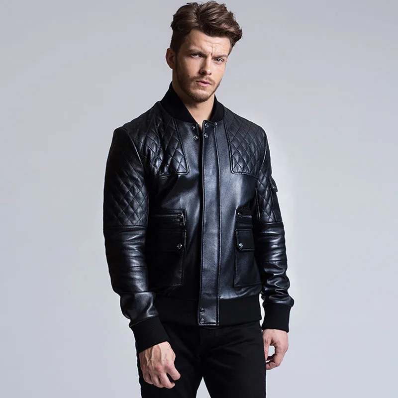 

Retro Slim Fit Sheepskin Genuine Leather Men Jacket Stand Collar High Quality Coat Male Motorcycle Chaquetas De Cuero Hombre