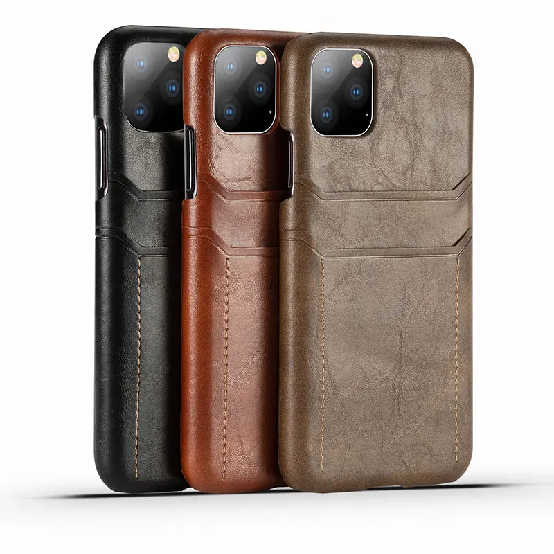 Luxury Vintage Leather Back Cover For iPhone 11 11pro Phone Case Pro MAX 2019 Compact Card Slot PU |