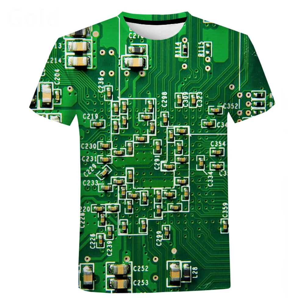 

2021 Summer Hot Sale Plus Size T-Shirt Circuit Board Electronics 3D Digital Print Men's Street Hip Hop Style Tops
