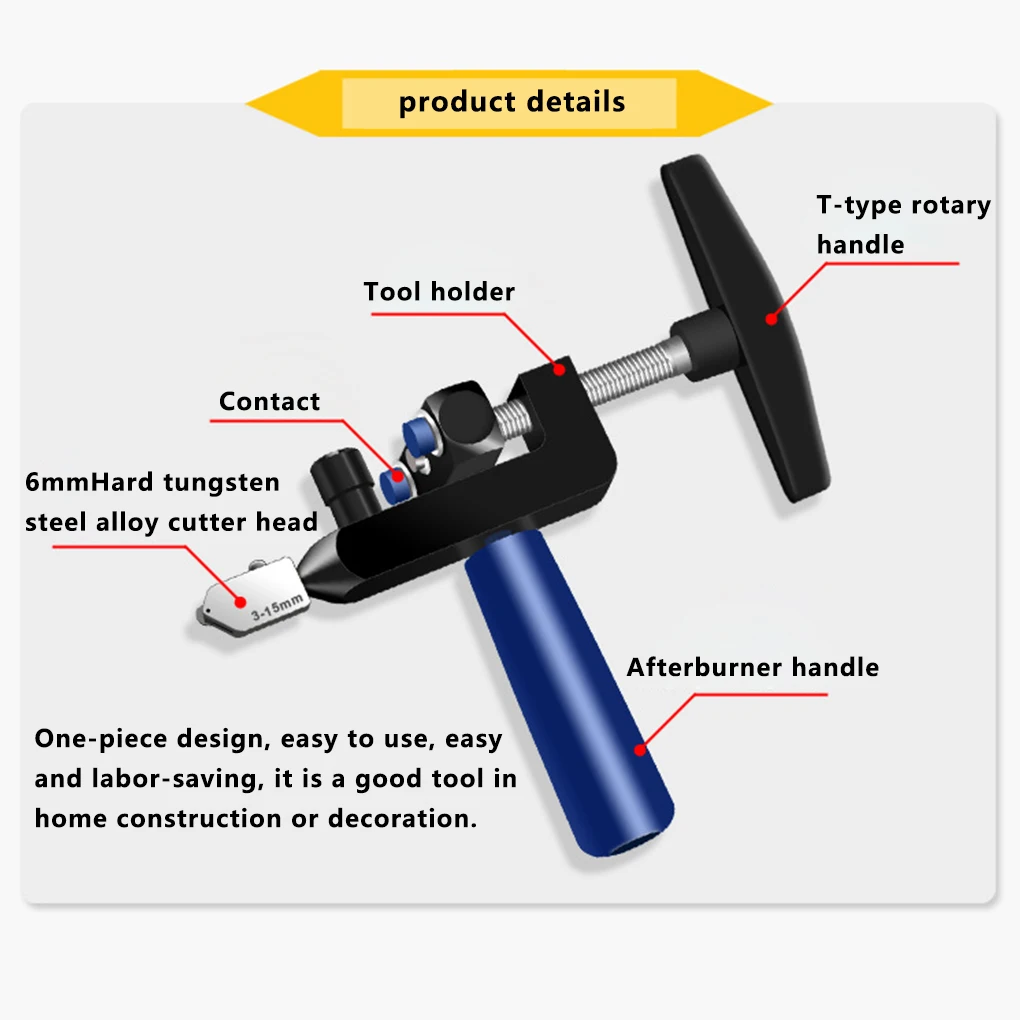 2 In 1 Aluminum Alloy Easy Glide Glass Tile Cutter Ceramic Tile Glass Cutting Multifunctional Tile Cutter Tool For 3-15mm 8PCS