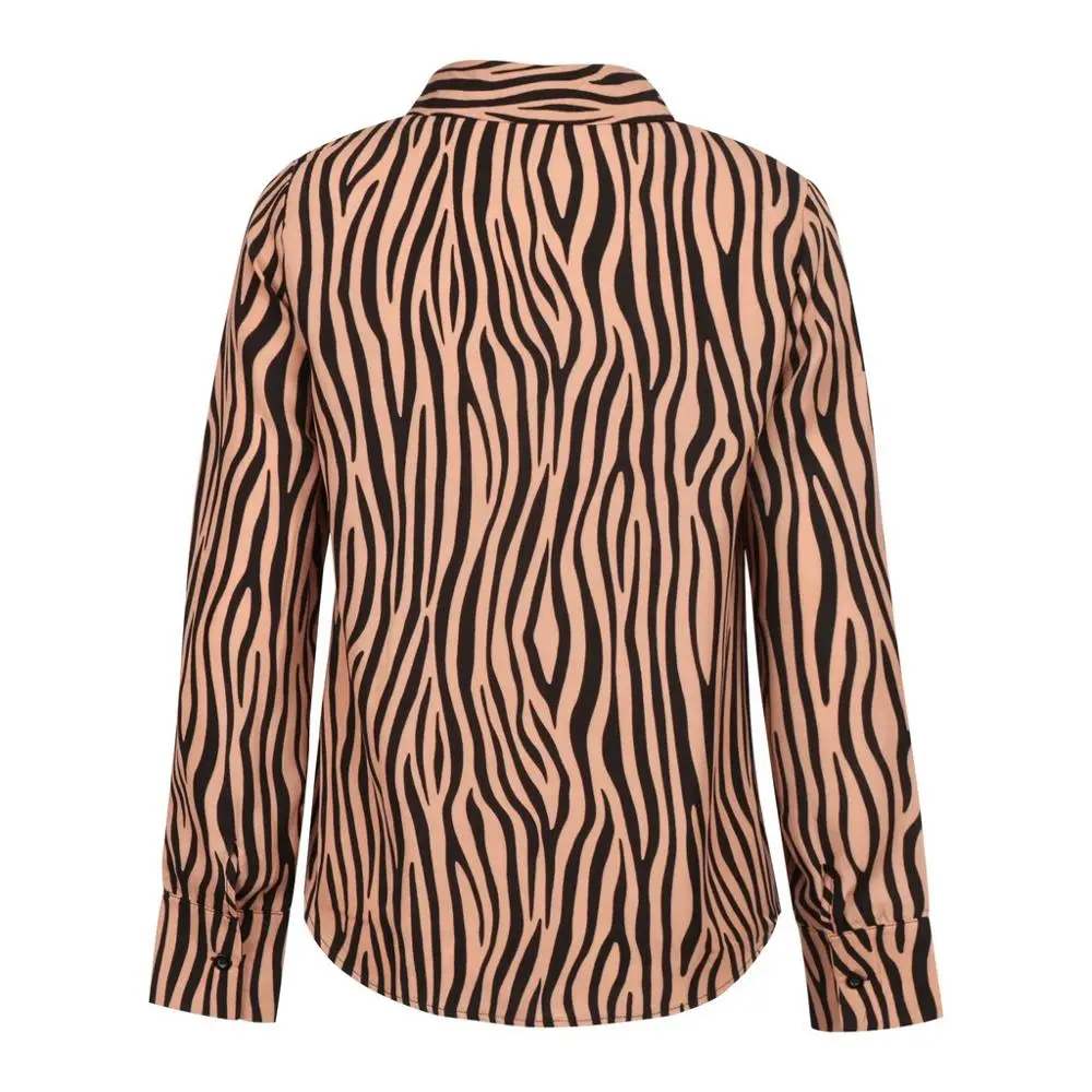 

Fashion Women Elegant Zebra Striped Turn-down Neck Long Sleeve Casual Top Blouse blusas mujer de moda 2019 BB3M