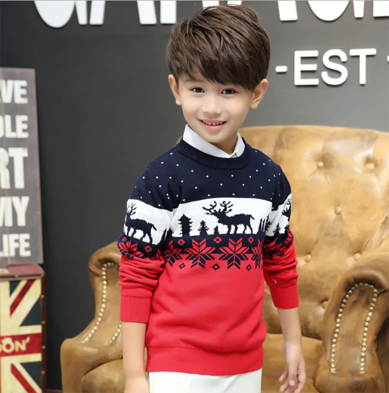 Рождественские свитеры для мальчиков зимняя детская одежда с принтом лося