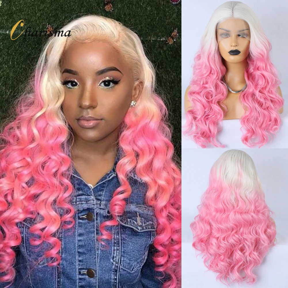 Парик женский из синтетического кружева с эффектом омбре жаропрочный передний