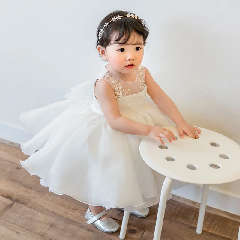 Cute Girl Flower Dress Wedding White Tulle Baby Christening Gown For Party 1 Year Birthday Baptism | Детская одежда и обувь