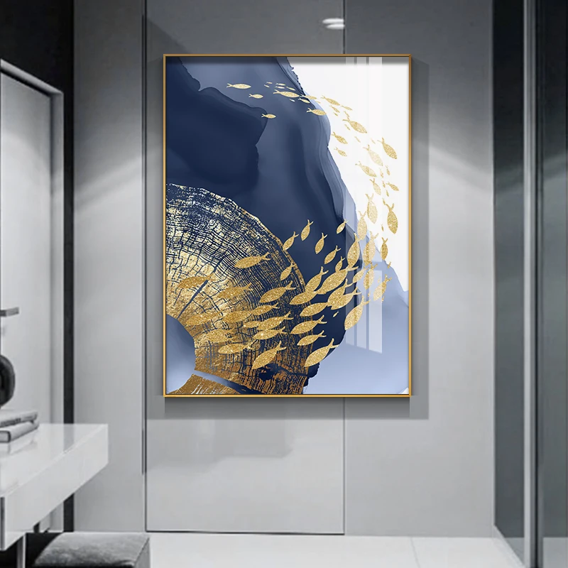 Рождественская Картина на холсте Золотая Бабочка рыба плакат современная