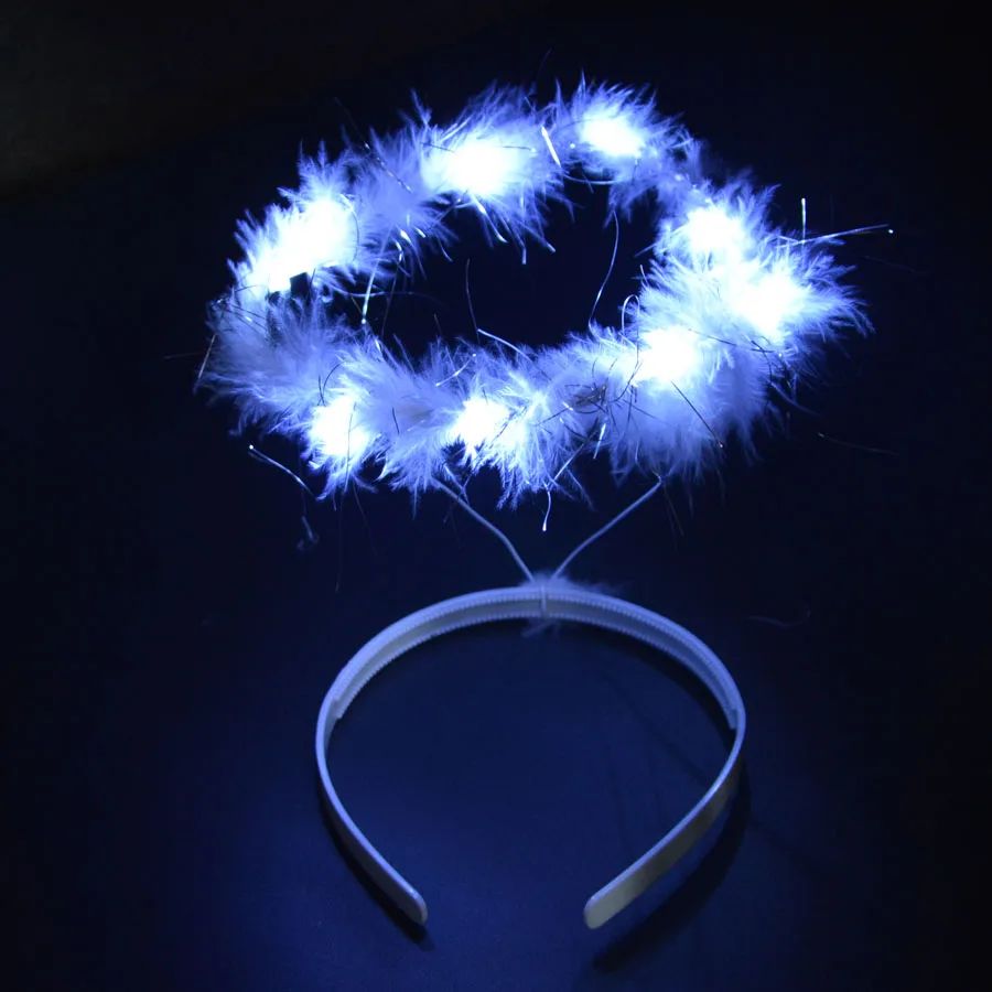 Headband Светодиодный светящийся светильник ангельские крылья из перьев сказочные крылья реквизит для косплея Свадебная вечеринка Театральный Костюм для женщин девочек карнавал s m l - Цвет: Headband