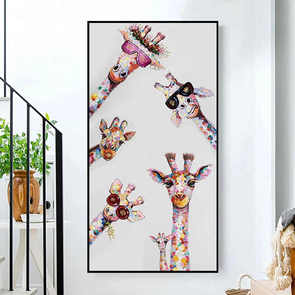 

Colorful Giraffe Animal Family Canvas Art Posters and Print Picture Canvas Paintings on Wall for Kid Room Home Decor Cuadros