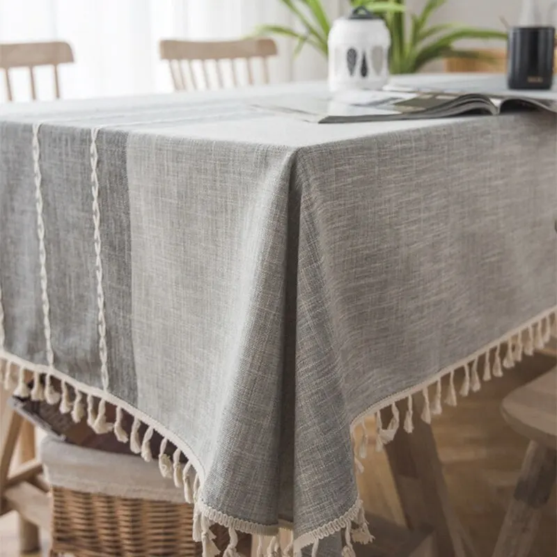 

Plaid Decorative Linen Tablecloth With Tassel Oilproof Thick Rectangular Wedding Dining Table Cover Tea Table Cloth