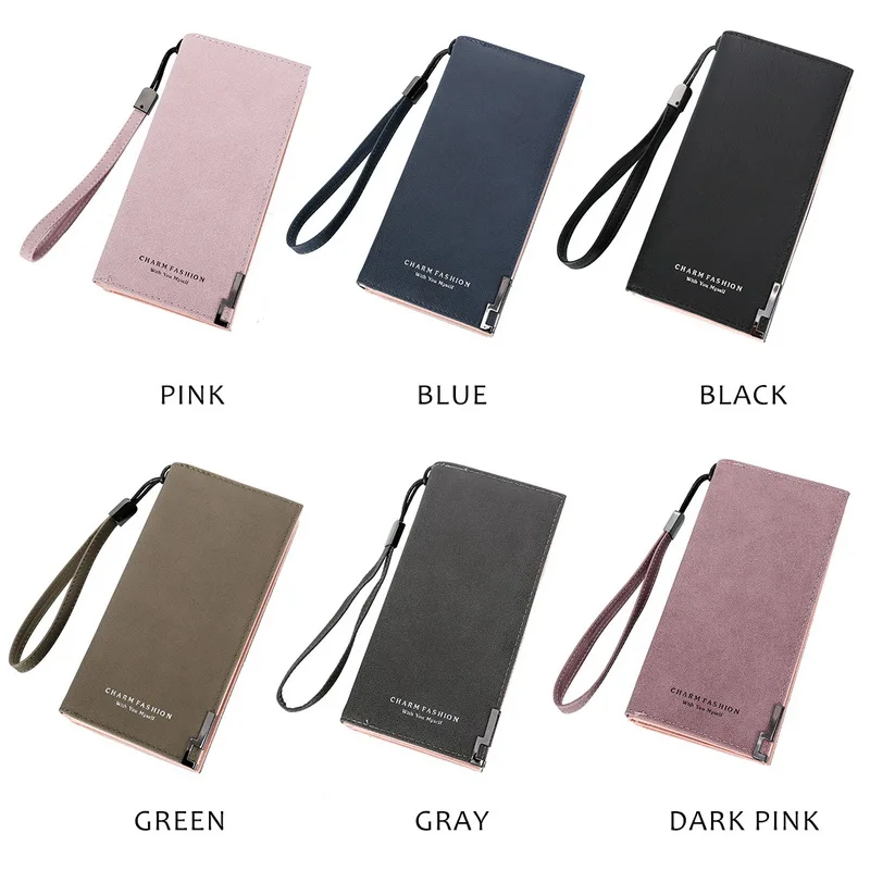 

2021 Mobile Phone Bags Women Faux Suede Long Wallet Matte Leather Lady Purse Female Wallet Card Holder Clutch Carteras For Party