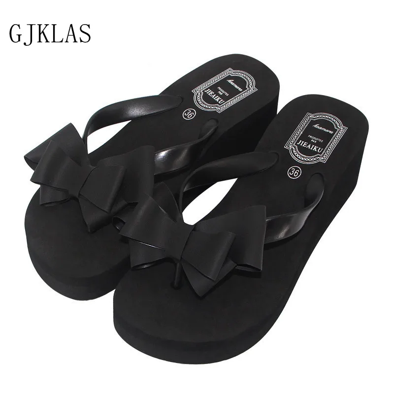 

Flip Flops Women Beach Wedges Shoes for Women Summer Slippers Bow Casuales Outdoor Slippers Women Chunky Heels Girl Slippers