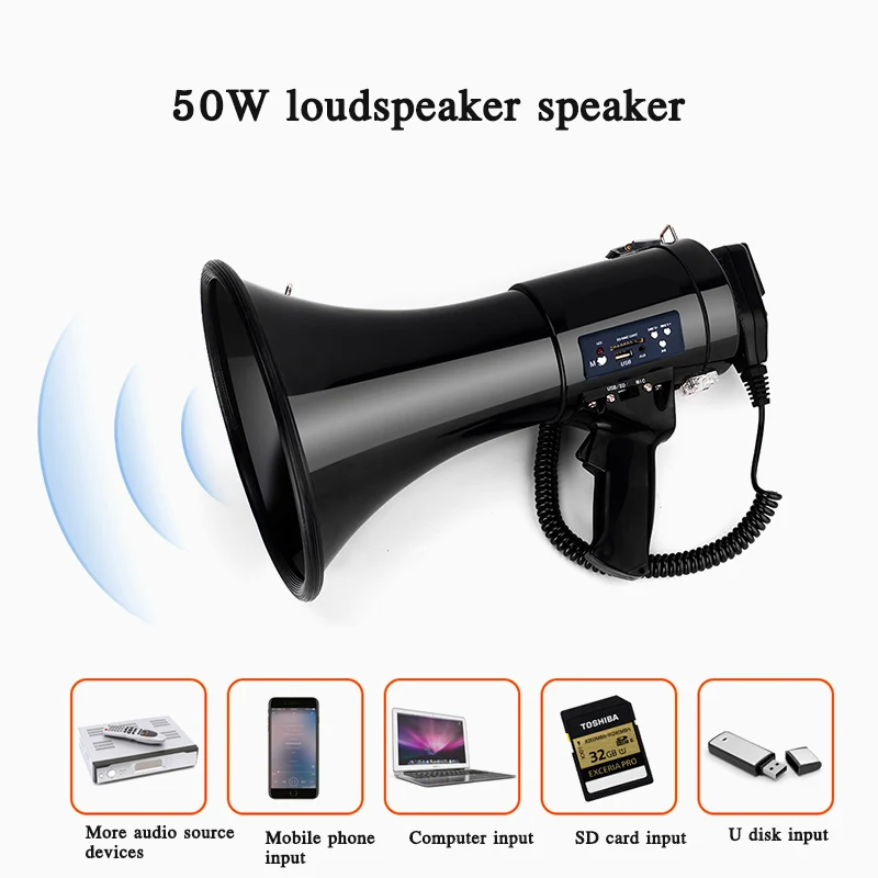 Loudspeaker multi-function 50W loudspeaker speaker high-power megaphone rechargeable recording outdoor handheld tweeter