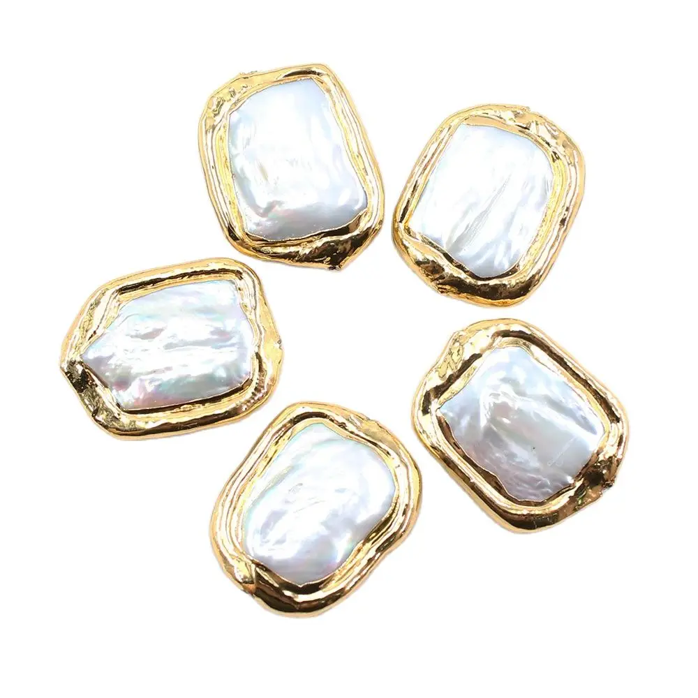 

APDGG Wholesale 5PCS Freshwater Cultured White Square Pearl Gold Plated Beads Findings Loose Beads For Women Necklace DIY