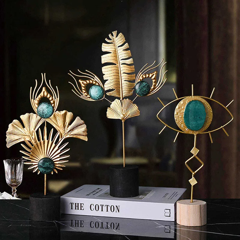 

Nordic Iron Art Leaf Modern Home Decoration Metal Plants Leaves Statues for Home Living Room Tabletop Desktop Decor Ornaments