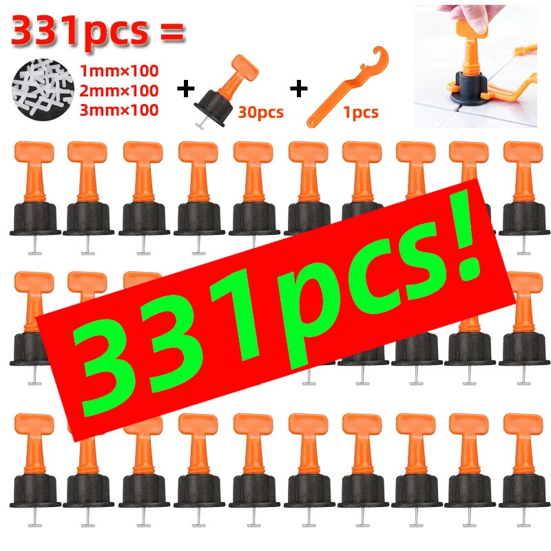 Tile Leveling System, 300 + 30 + 1 Set Tile Laying Level, Wedges, Leveler Alignment Pads, Positioners, Wall And Floor Clamps