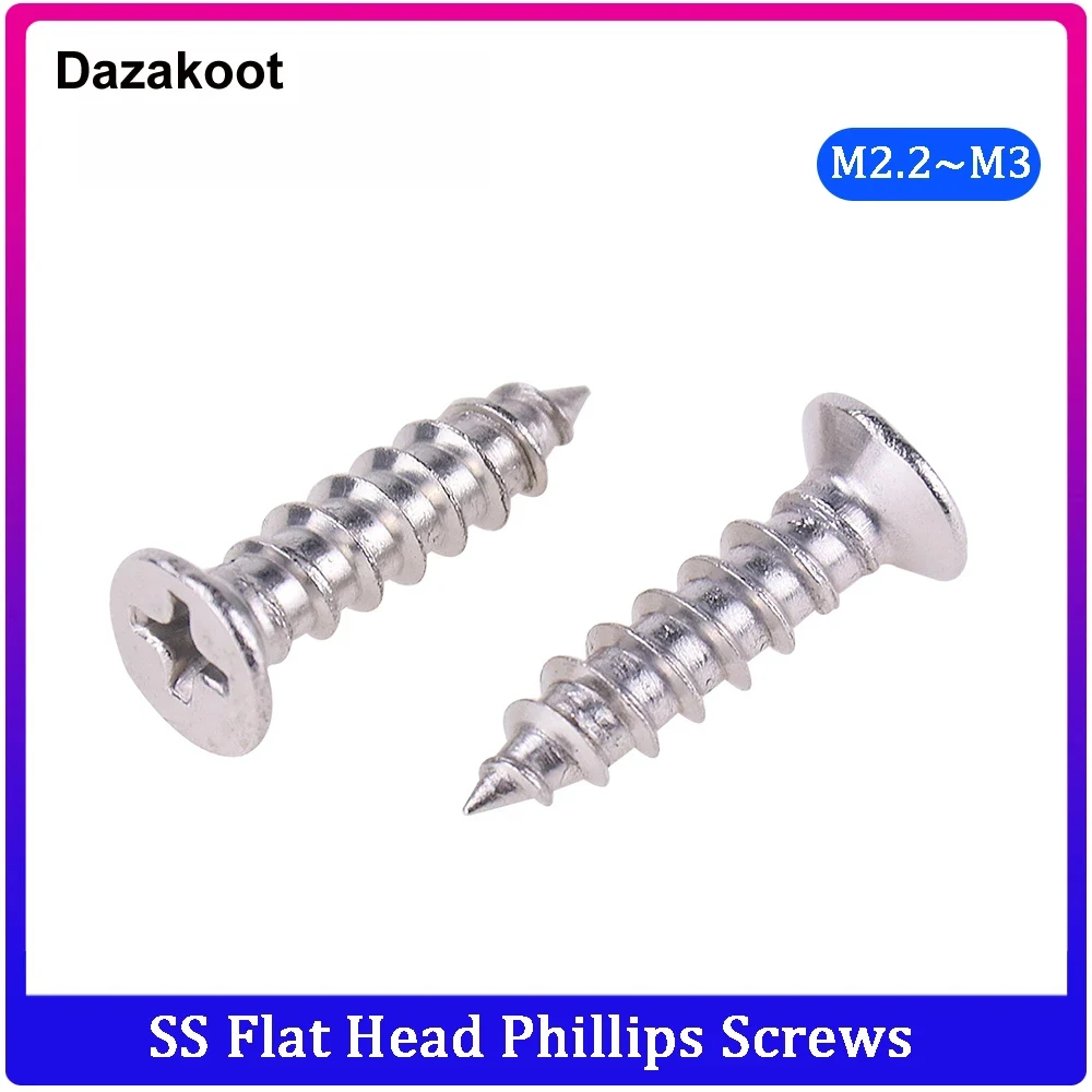 

Dazakoot 50 шт. m2.2 m2.6 m3 нержавеющая сталь 304 крестообразные утопленные плоские шурупы Phillips саморезы деревянные шурупы