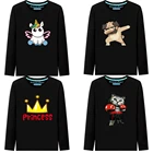 Новинка 2021, футболка с принтом игрового единорога, детские Топы с длинным рукавом, повседневные Смешные Графические футболки для мальчиков на весну и осень, детские футболки