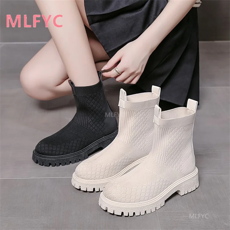 

Ботинки-носки женские, красные, вязаные, эластичные, Осенние, тонкие, 2021