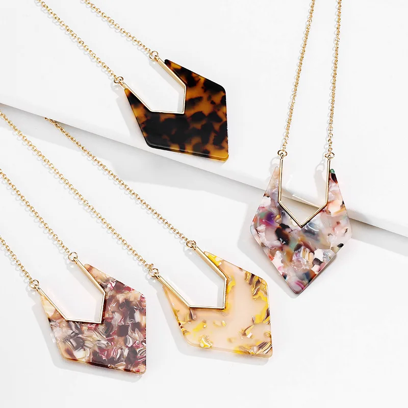 New Vintage Acrylic Geometric Pendant Necklace Women Statement Long Chain Metal Ethnic Jewelry Leopard Sweater | Украшения и