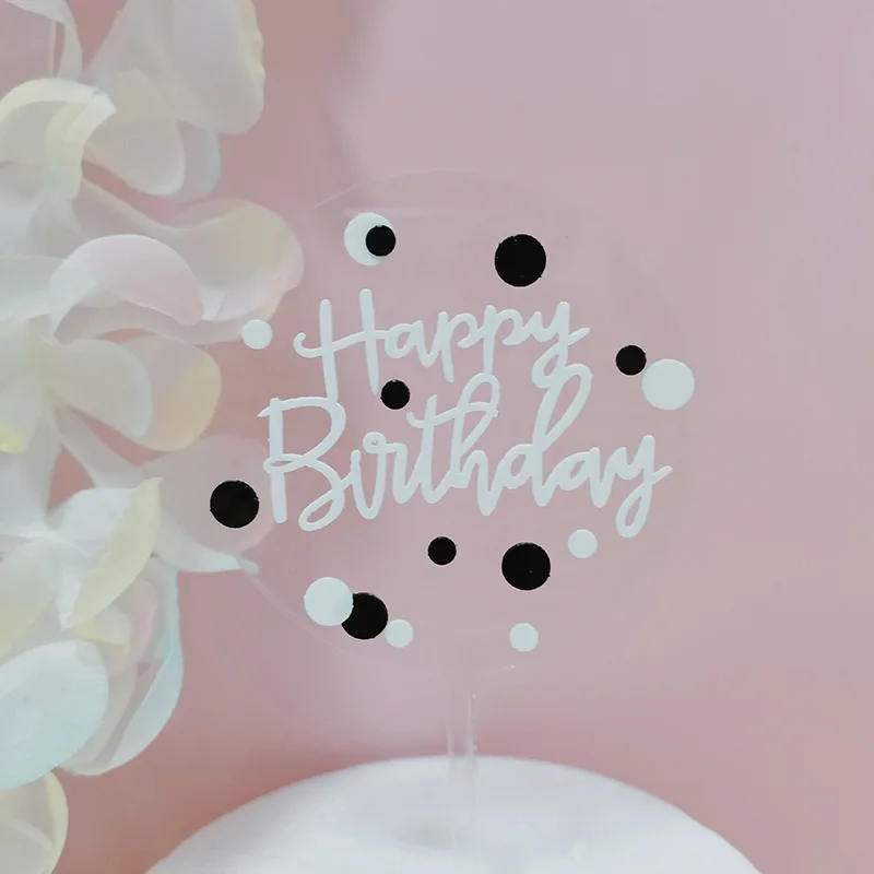 Новый акриловый Топпер для торта на день рождения в золотые и серебряные точки