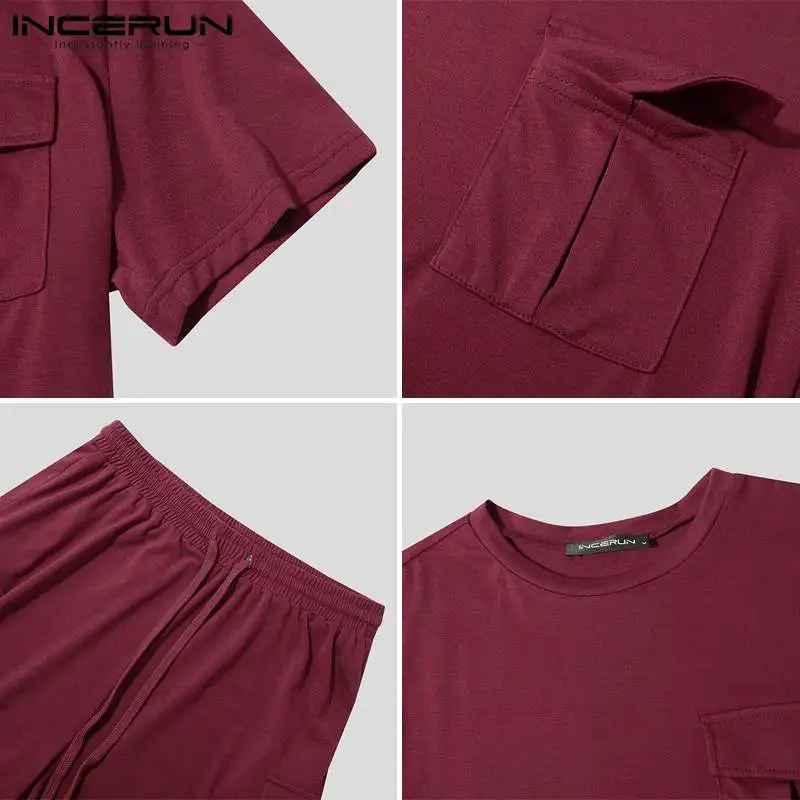 

Men Sets Solid Color O Neck Short Sleeve T Shirt Casual Shorts 2021 Workout Streetwear Bodybuilding Men Suits 2 Pieces INCERUN