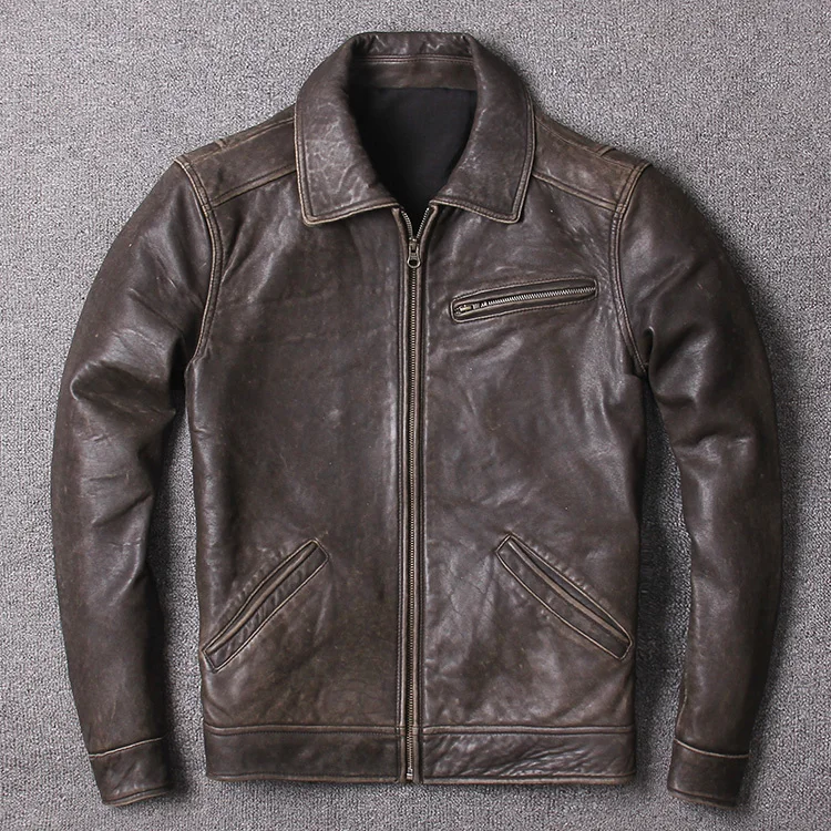 

stone men's wash vintage sheepskin genuine leather jacket slim fit Gatekeeper leather coat men brown leather clothing male