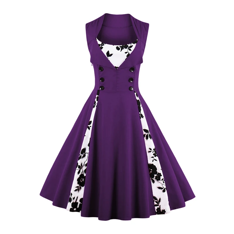 

Sleeveless Big Swing Vintage Dress Red Patchwork Elegant Midi Dress Casual Plus Size Dresses For Women 4xl 5xl Robe Longue