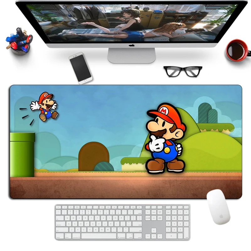 Большой коврик для мыши Kawaii Mario геймерский отаку 80x40 см натуральный каучук XL с