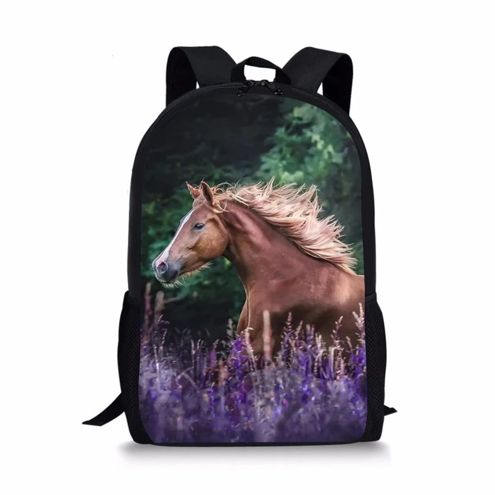 Fashion Kids Backpack Flower Horse Prints Pattern Children's School Bags Cute Toddler Book Bags Women's Travel Backpack